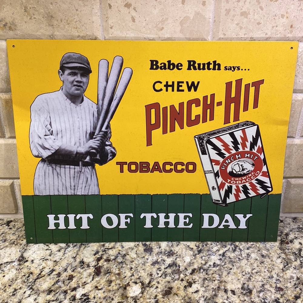 Vintage Babe Ruth Baseball Metal Tin Decorative Hanging Sign